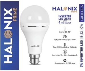 Halonix Rechargeable Inverter LED Bulb B22 9 Watt Pack of 5