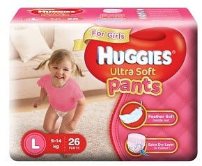 Huggies Ultra Soft Pants Large Size Premium Diapers for Girls (26 Counts)