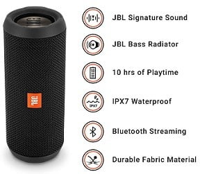 JBL Flip 3 Stealth Waterproof Portable Bluetooth Speaker for Rs.4799 @ Amazon