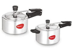 Pigeon Favourite Aluminum Pressure Cooker with Inner Lid, 3 Litres+ Aluminum Pressure Cooker with Inner Lid, 5 Litres