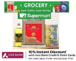Flipkart Supermart: Up to 60% off on Groceries & Home Essentials + 10% Extra off with AXIS Debit / Credit Card