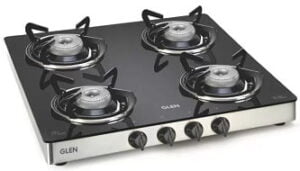 Glen LPG Glass Gas Stove with 4 High Flame Brass Burners