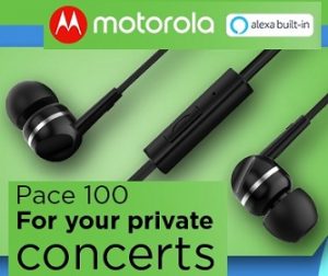 Motorola Pace 100 in-Ear Headphones with Mic (Alexa Built in)