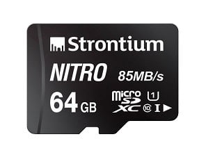 Strontium Nitro 64GB Micro SDXC Memory Card 85MB/s UHS-I U1 Class 10 High Speed for Smartphones Tablets Drones Action Cams