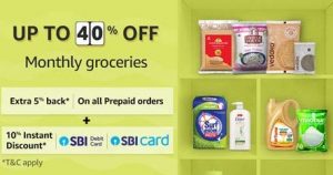 Amazon Summer Sale on Groceries: up to 40% off + Extra 5% Cashback + 10% Extra Off with SBI Debit / Credit Card