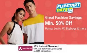 Flipkart Fashion: Minimum 50% off on Clothing, Footwear & Accessories + 10% Extra off with Axis Cards