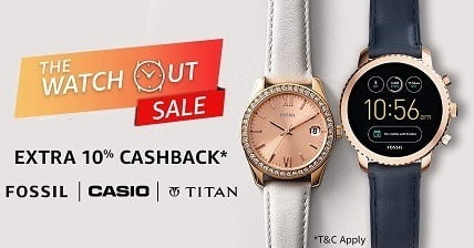 Watches Sale: Get 10% Extra Cashback @ Amazon