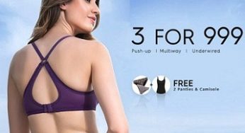 3 Clovia Padded Bra + FREE 2 Clovia Panties + FREE 1 Clovia Camisole for Rs.999 – Amazon