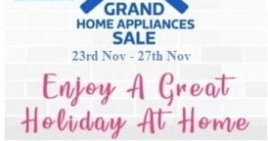 Amazon Grand Home Appliances Sale: Up to 70% off + 10% Off on ICICI Credit Cards and Federal Bank Debit Card  + No Extra Cost EMI (23rd – 27th Nov)