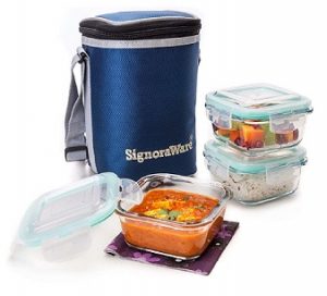 Signoraware Director Glass Lunch Box Set with Bag 3 Pcs.