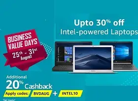 Amazon Business Value Days: Up to 30% off on Laptop (Intel Powered) + Extra 20% Cashback