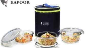 Sanjeev Kapoor Boston Borosilicate Glass Round Lunch Box 3 pcs Set with Bag, 400 ml for Rs.699 – Amazon