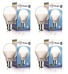 Wipro Tejas Base B22 9-Watt LED Bulb (Pack of 4) for Rs.312 – Amazon