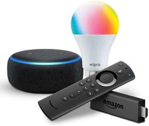Echo Dot bundle with Fire TV Stick and Wipro 9W Smart Bulb