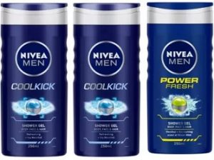 Nivea Coolkick and Power Fresh Shower Gel (250 ml x 3)