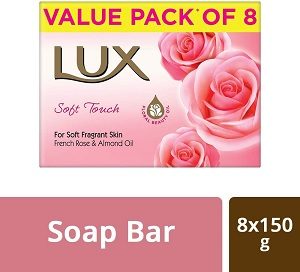 LUX Soft Touch French Rose and Almond Oil Soap Bar, 150 g (Pack of 8) 