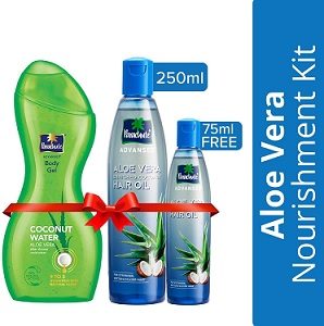 Parachute Advanced Aloe Vera Kit (Aloe Vera Enriched Coconut Hair Oil, Aloevera Body Gel and Free 75ml Aloevera Hair Oil)