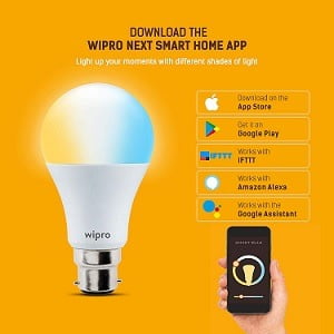 Wipro Garnet 9W CCT Smart Bulb Compatible with Amazon Alexa & Google Assistant for Rs.579 – Amazon