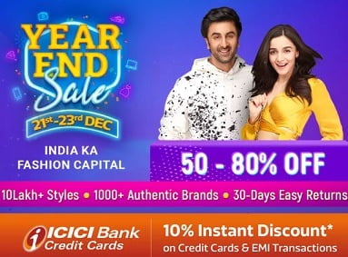 Flipkart Year End sale: Up to 80% off on Fashion + 10% off on ICICI Card + 15% Extra Off