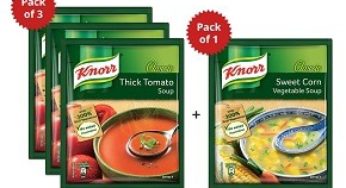 Knorr Classic Tomato Soup 3 X 53 g with Classic Sweet Corn Soup 44 g for Rs.165 – Amazon
