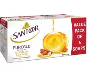 Santoor PureGlo Glycerine Bathing Bar 6 x 125 g worth Rs.540 for Rs.215 – Amazon