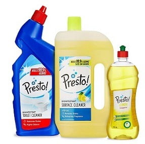 Presto! Combo (Toilet Cleaner 1 L + Surface Cleaner 975 ml + Dishwash Gel 750 ml) for Rs.330 – Amazon