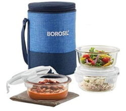 Borosil Ace Borosilicate Glass Lunch Box Set of 3, 400 ml Microwave Safe