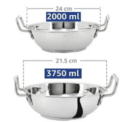 Solimo Stainless Steel Induction Bottom Kadhai (2 pcs, 2000ml and 3750 ml)