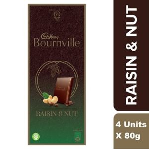 Cadbury Bournville Raisin and Nuts Dark Chocolate Bar, 80g each (Pack of 4)