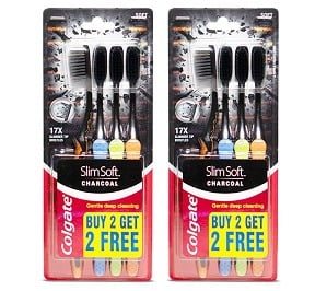 Colgate Slim Soft Charcoal Toothbrush – 8 Pcs (4 x 2) for Rs.255 – Amazon