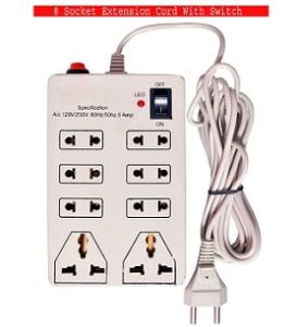 Multi-Utility 8 Socket Extension Board with Fuse and Button