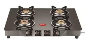 Pigeon Brunet Stainless Steel, Glass Manual Gas Stove (4 Burners)