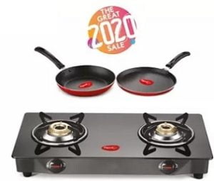 Pigeon Stainless Steel Manual Gas Stove (2 Burners) with Tawa & Fry Pan for Rs.1999 – Amazon