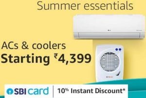 Air Conditioners & Coolers up to 70% off + Extra 10% off with SBI Credit Card @ Amazon