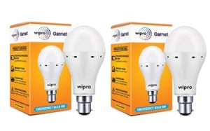 Wipro Garnet Rechargable Emergency LED Bulb 9W (Pack of 2)