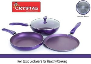 Crystal Vivid Aluminium Induction Base Non-Stick Cookware Set, 4-Pieces