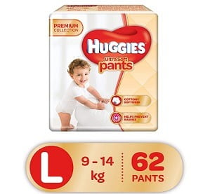 Huggies Ultra Soft Pants Large Size Premium Diapers 62 Counts worth Rs.1199 for Rs.810 – Amazon