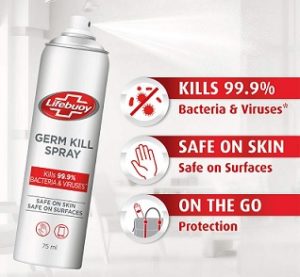Lifebuoy Antibacterial Germ Kill Spray (No Gas) – Safe On Skin, Safe On Surfaces, 75ml
