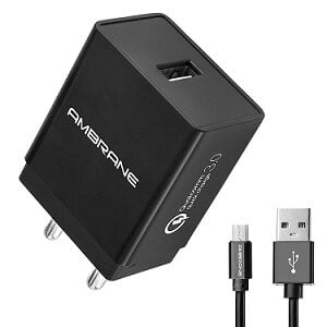 Ambrane AQC-56 3A Qualcomm Quick Charge 3.0 Mobile Charger + Free Micro USB Cable