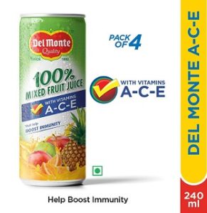 Del Monte ACE – 100% Mixed Fruit Juice with Vitamins A-C-E (4 x 240 ml) for Rs.199 @ Amazon