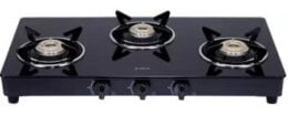 Elica 703 Ct Vetro Blk Glass, Steel Manual Gas Stove (3 Burners)