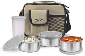 Milton Steel Combi Lunch Box with Tumbler, 4-Pieces