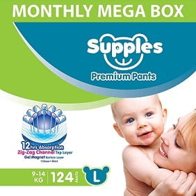 Supples Baby Diaper Pants, Monthly Mega-Box, Large, 124 Count for Rs.1099 – Amazon