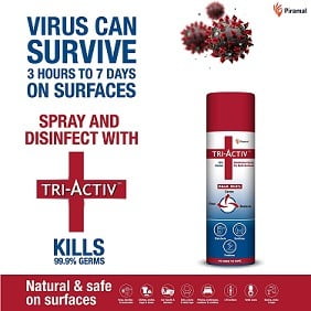 Tri-Activ Disinfectant Spray 70% Alcohol Based (230 ml x 2) for Rs.229 @ Amazon