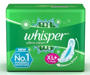 Whisper Ultra Clean Sanitary Pads for Women XL+ 7 Napkins