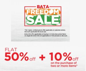 BATA Freedom Sale on Footwear: Flat 50% Off + Extra 10% Off