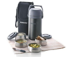 Borosil Hot-N-Fresh Stainless Steel Insulated Lunch Box, Set of 4