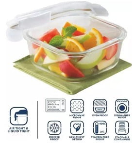 Borosil Microwavable Klip - N - Store - 520 ml Glass Grocery Container