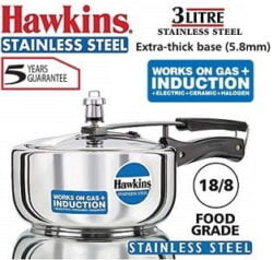 Hawkins Stainless Steel Pressure Cooker 3 Litres (Induction compatible) worth Rs.3000 for Rs.2520 @ Amazon