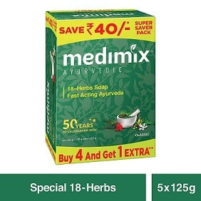 Medimix Ayurvedic Classic 18 Herbs Soap, 125 g X 5 for Rs.172 @ Amazon